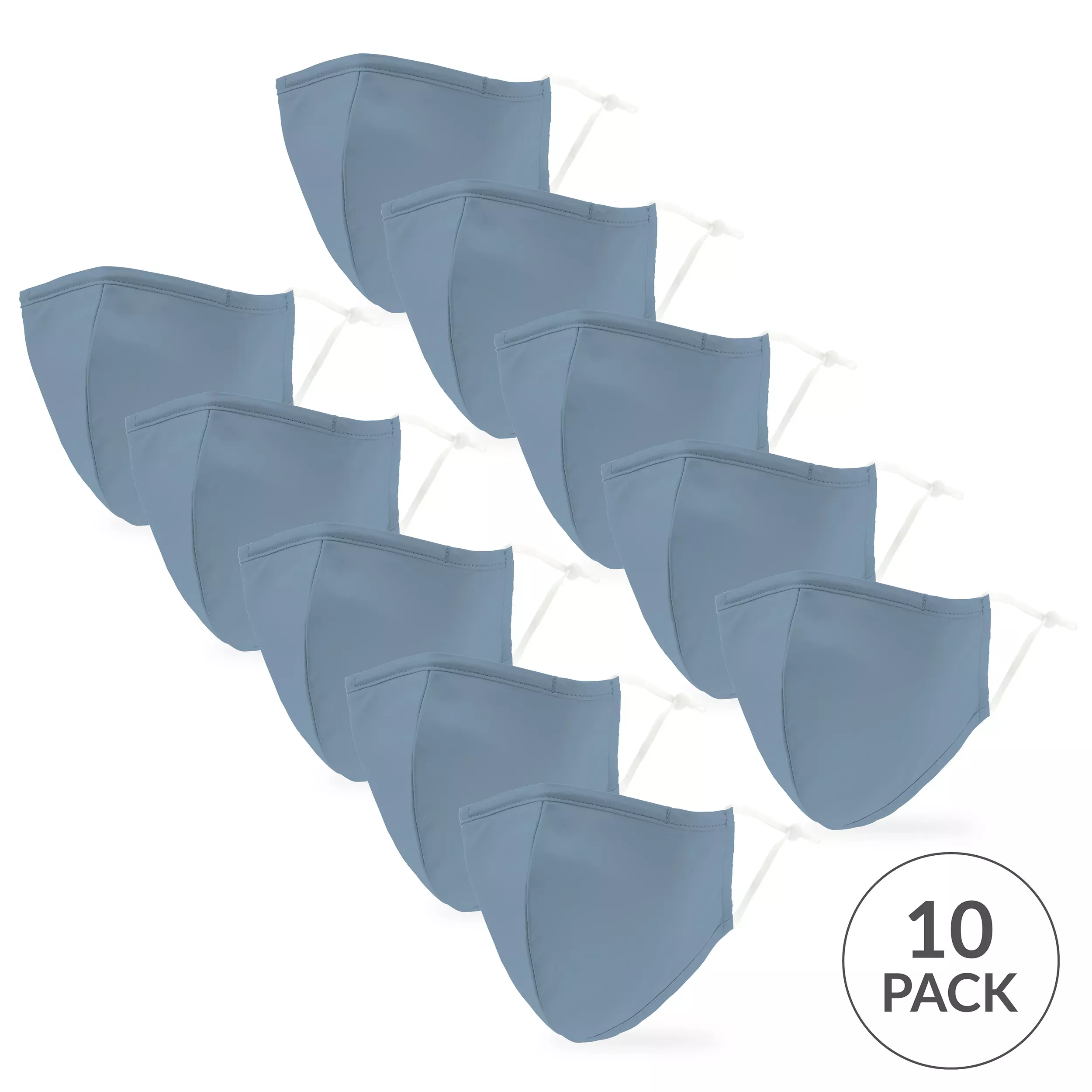 10-Pack Adult Reusable, Washable 3 Ply Cloth Face Masks With Filter Pockets - Light Blue