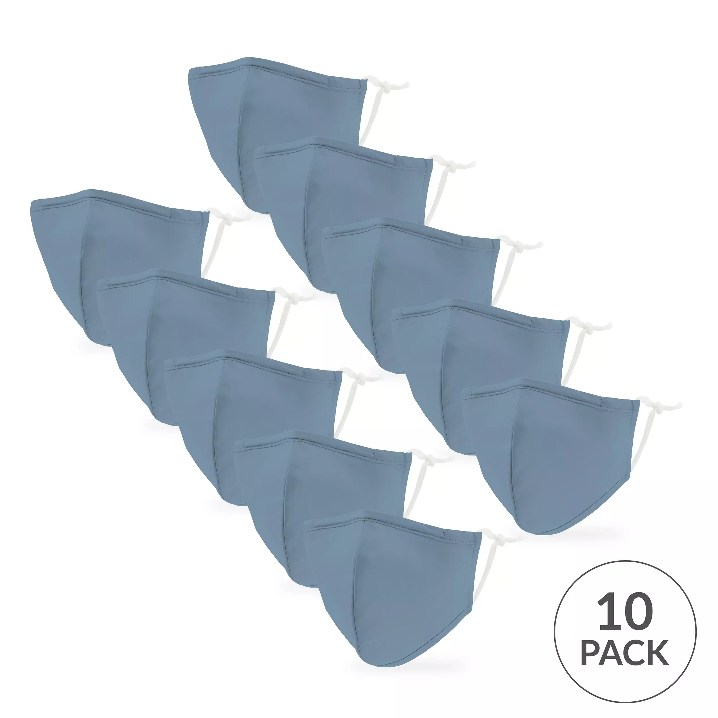 10-Pack Kid's Reusable, Washable 3 Ply Cloth Face Masks With Filter Pockets - Light Blue