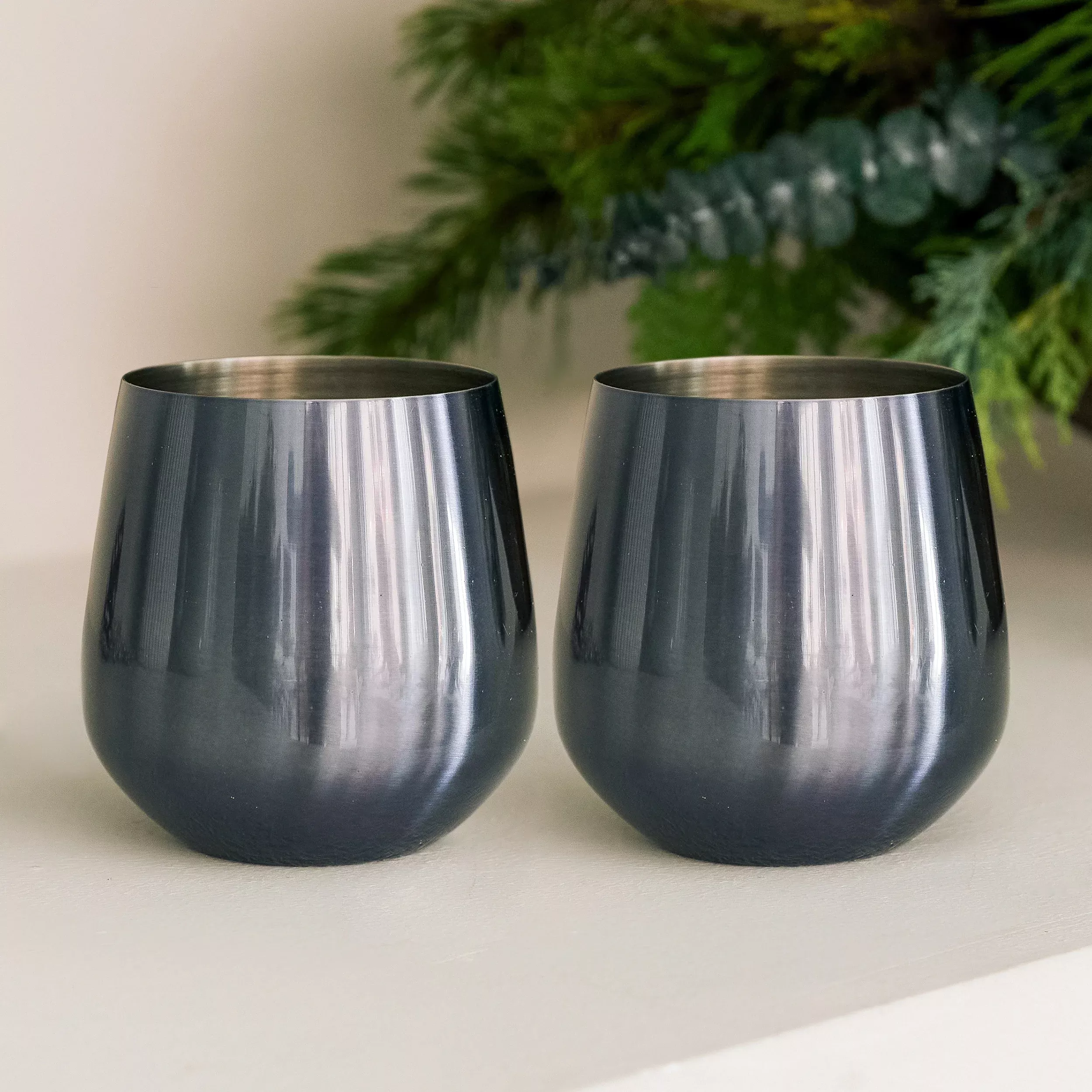 18 oz. Navy Metal Stemless Wine Glass Gift Set - Blank