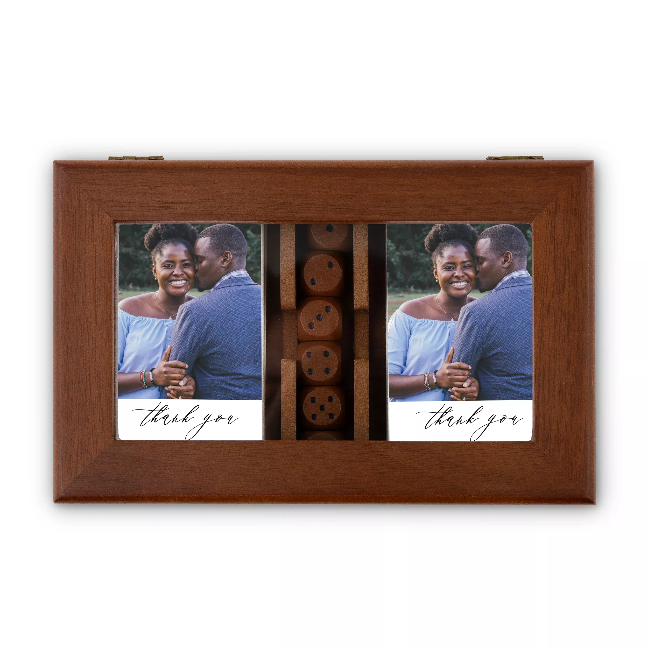 2-Deck Wood Box for Playing Cards with 6 Dice - Blank