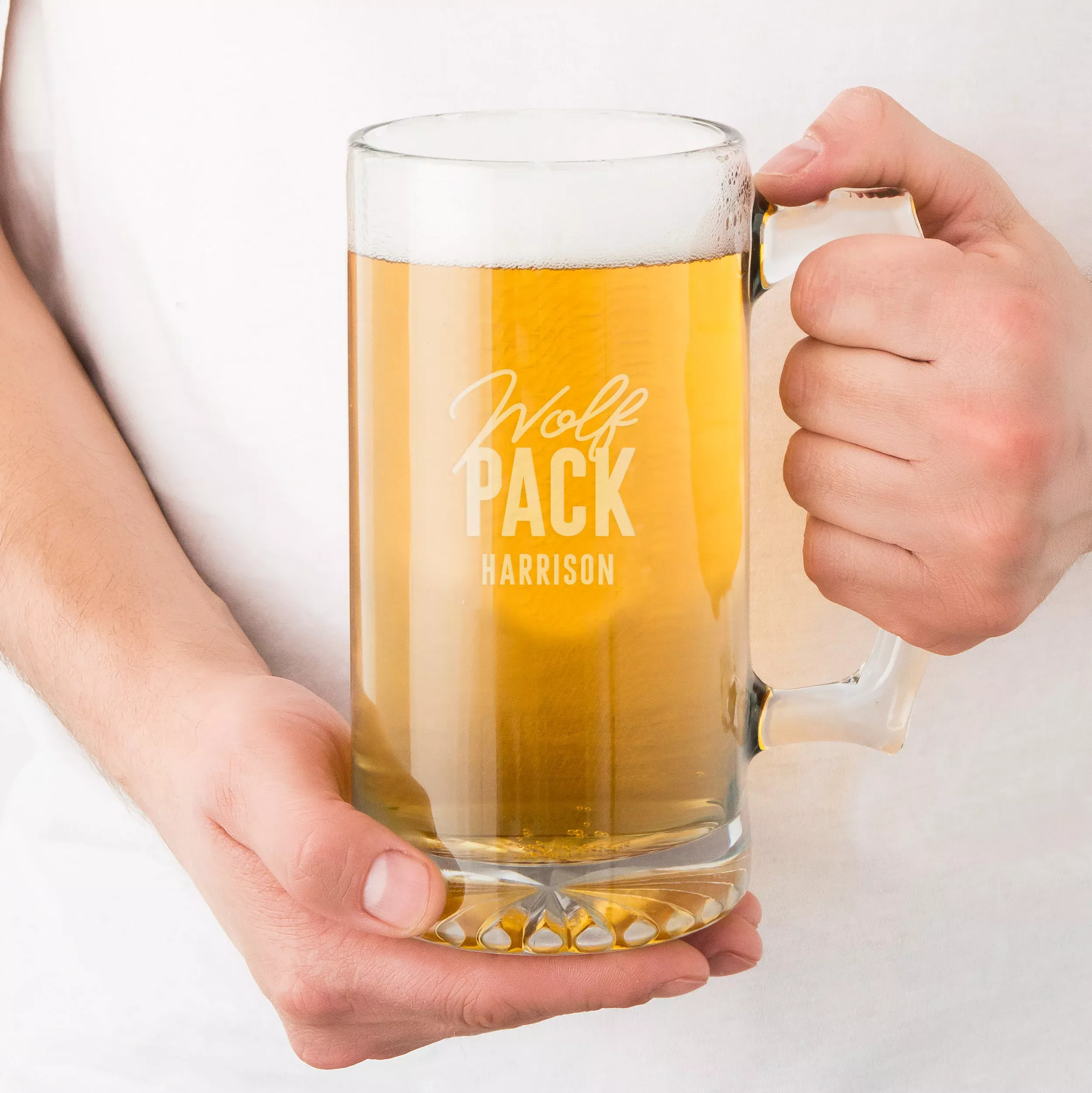 Custom Engraved 25 oz. Glass Beer Mug - Wolf Pack
