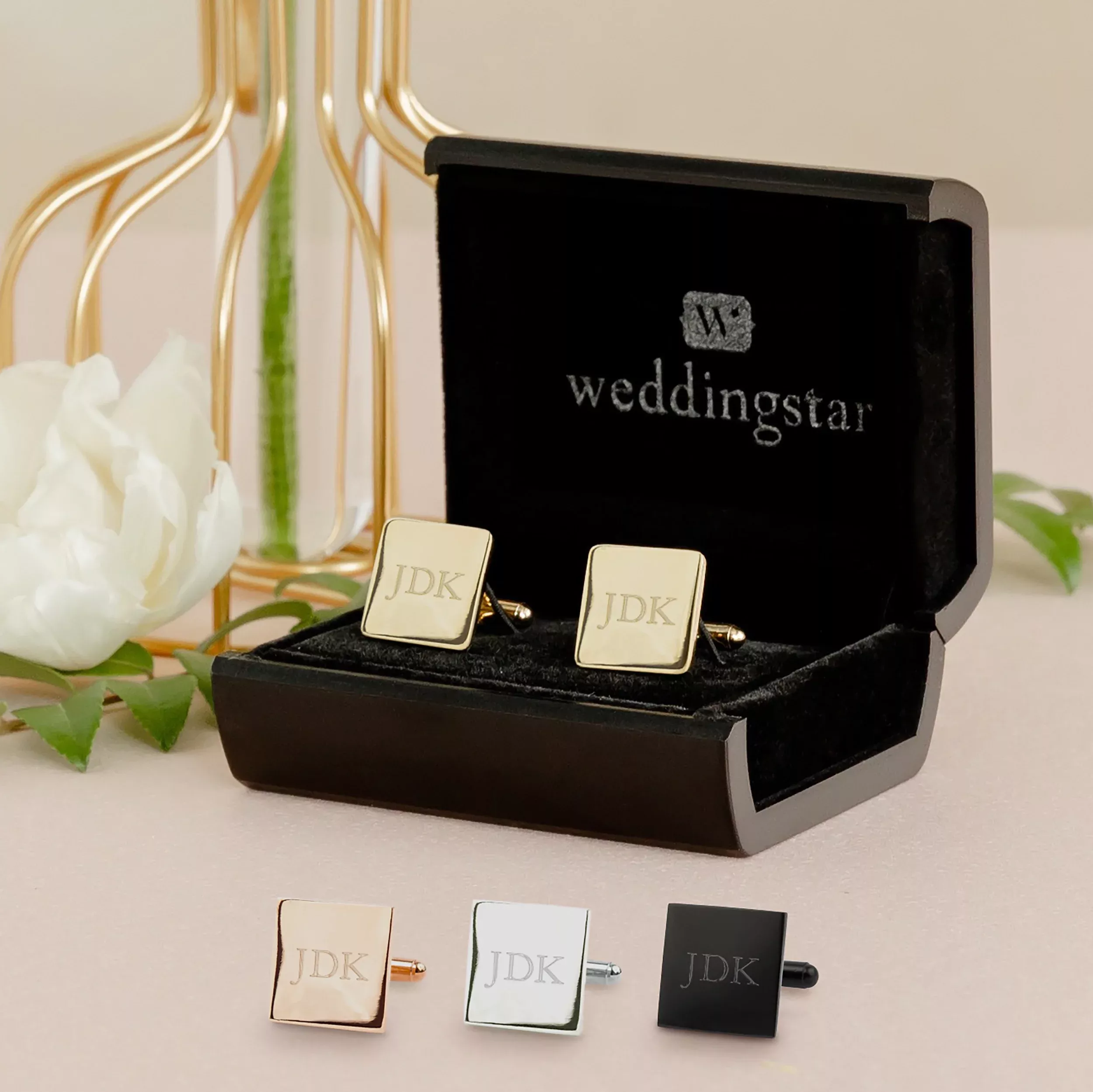 Custom Engraved Square Metal Cuff Links - Traditional Monogram