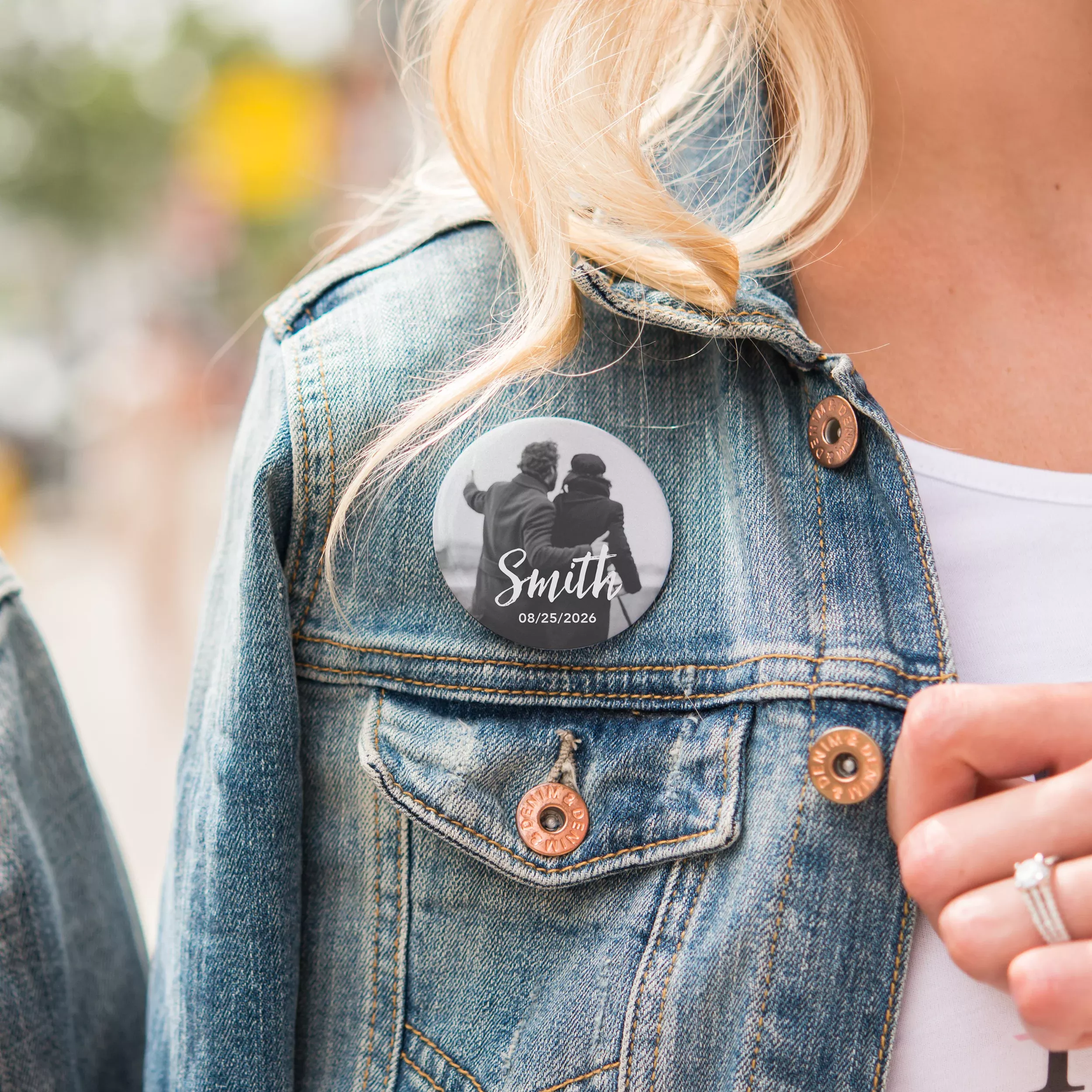 Custom Photo Printed 2.25" Round Pinback Buttons - Handwritten Elegance