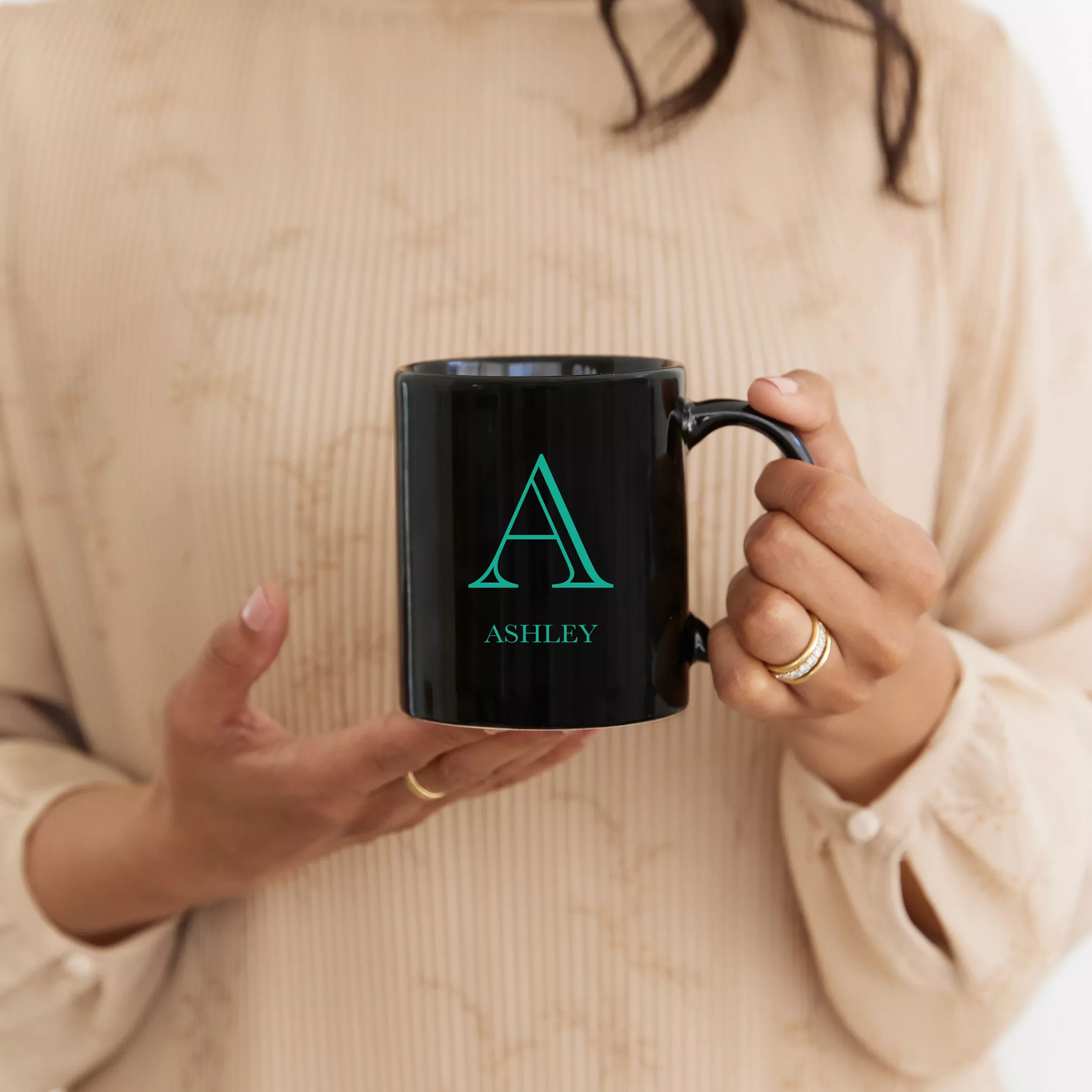 Custom Printed Black 11 oz. Ceramic Coffee Mug - Deco Monogram