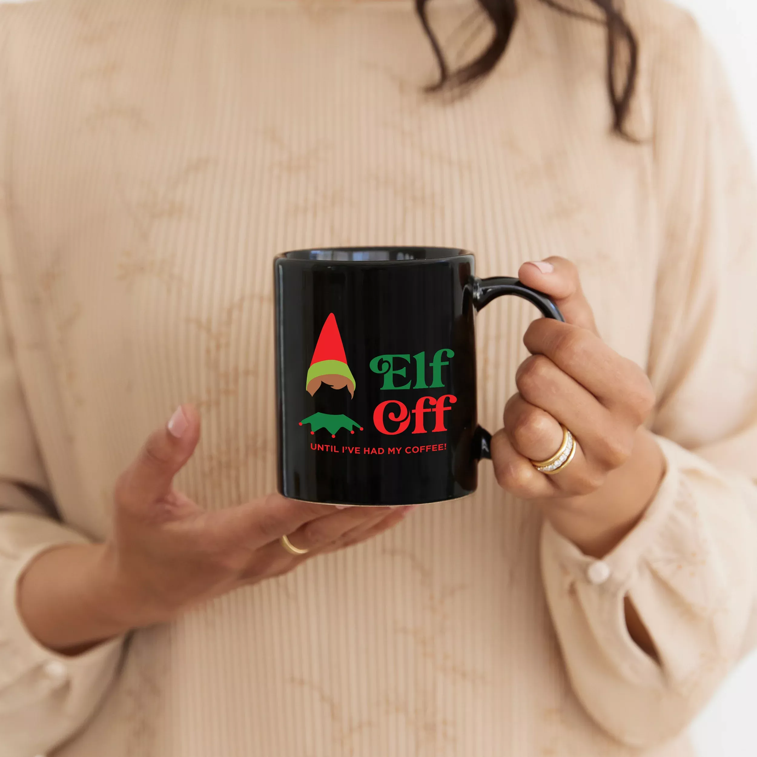 Custom Printed Black 11 oz. Ceramic Coffee Mug - Elf Off