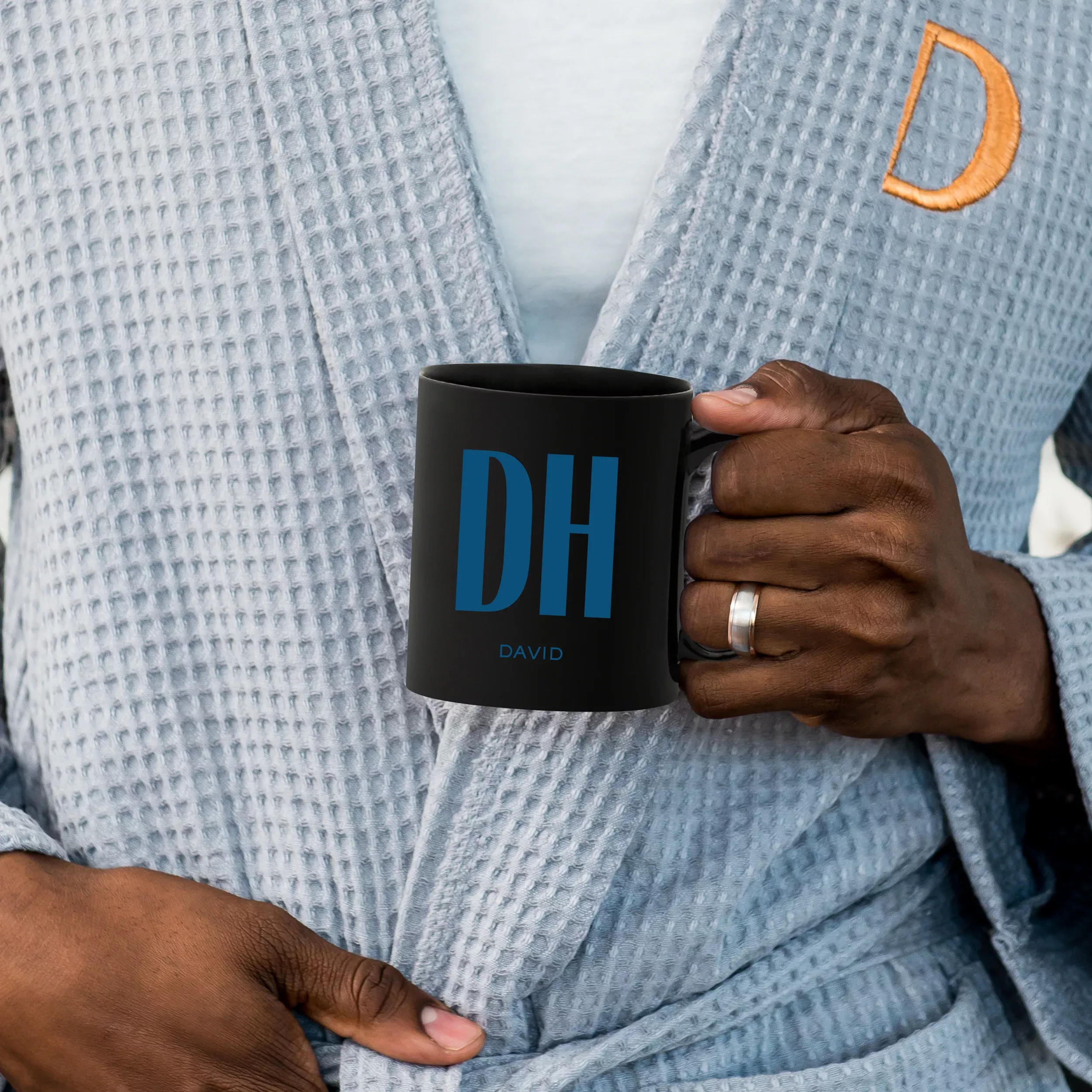 Custom Printed Black 11 oz. Ceramic Coffee Mug - Sans Serif Monogram