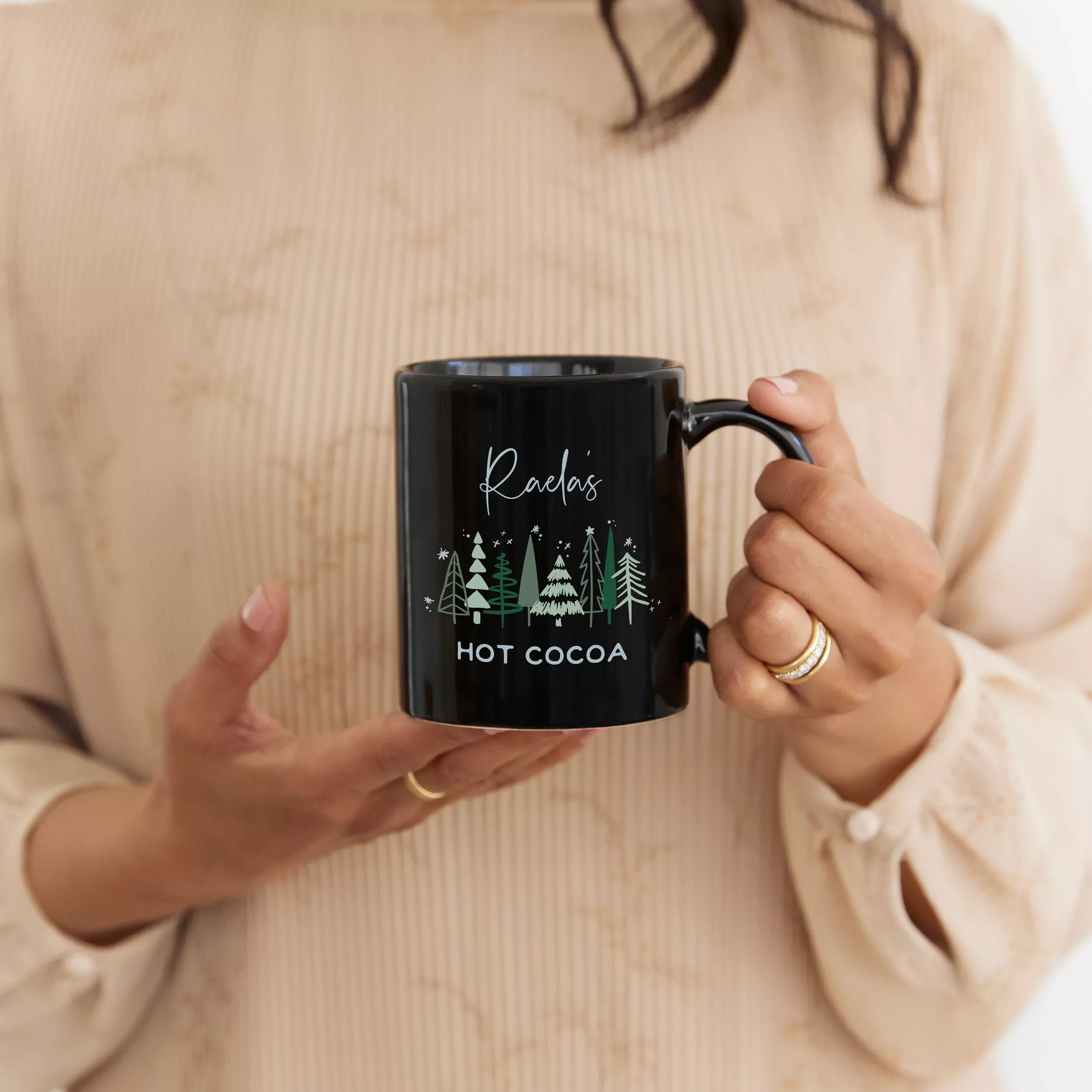 Custom Printed Black 11 oz. Ceramic Coffee Mug - Winter Pines