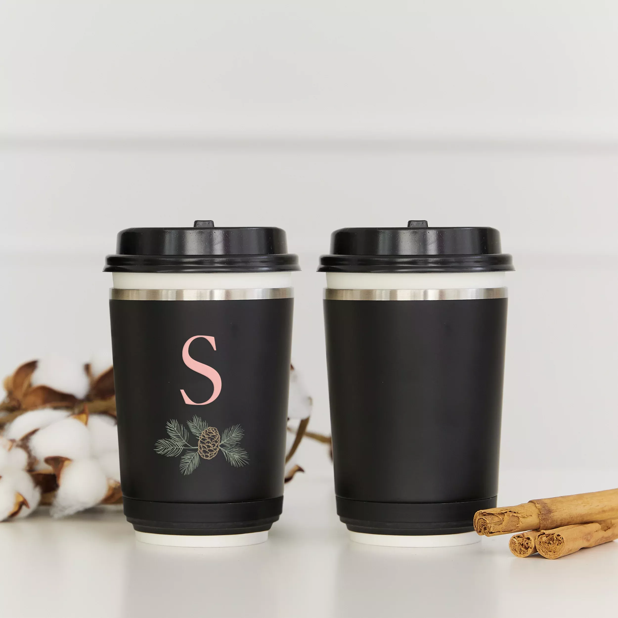 Custom Printed Reusable Stainless Steel Coffee Cup Sleeve - Blush Initial