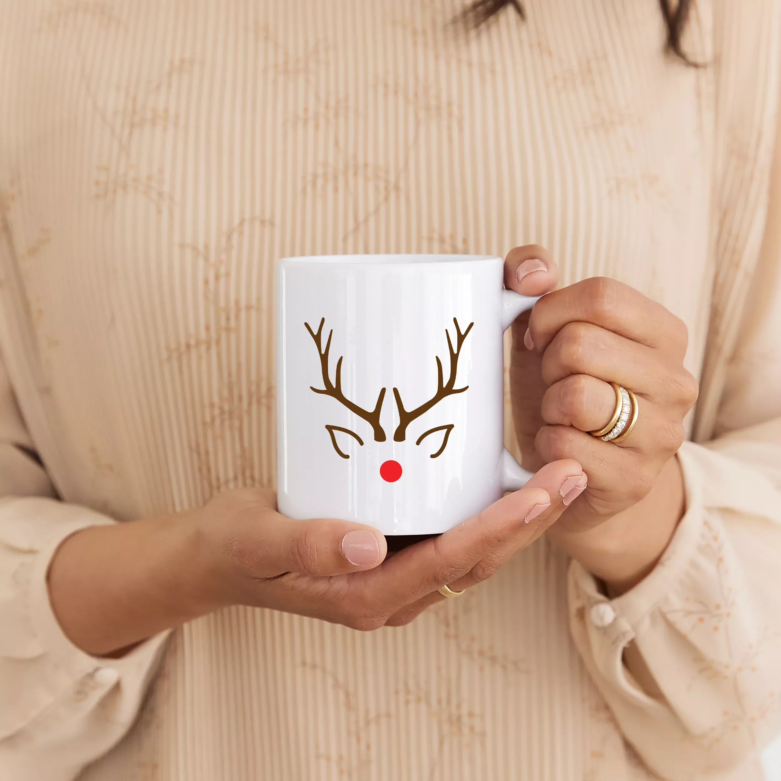 Custom Printed White 11 oz. Ceramic Coffee Mug - Rudolph