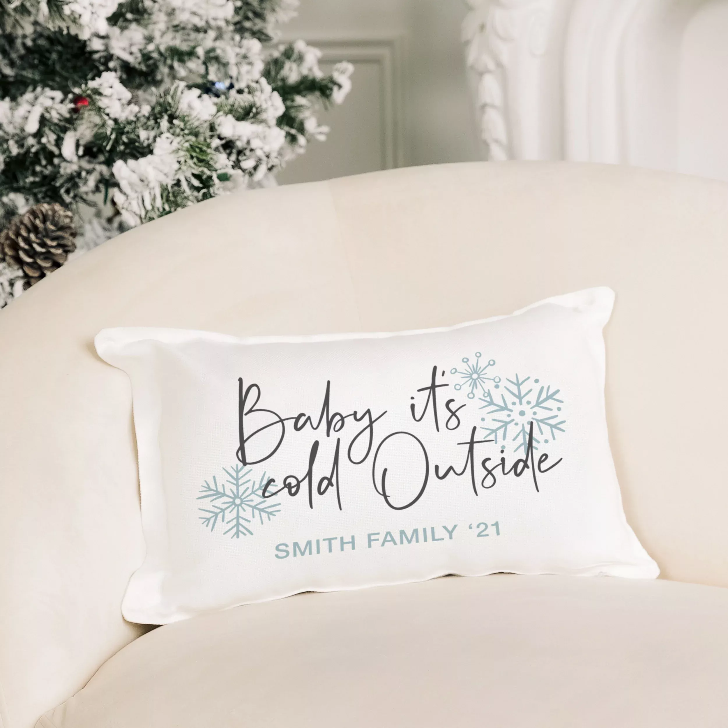 Personalized 12" x 20" Rectangle Throw Pillow Cover and Insert Set - Baby It's Cold Outside