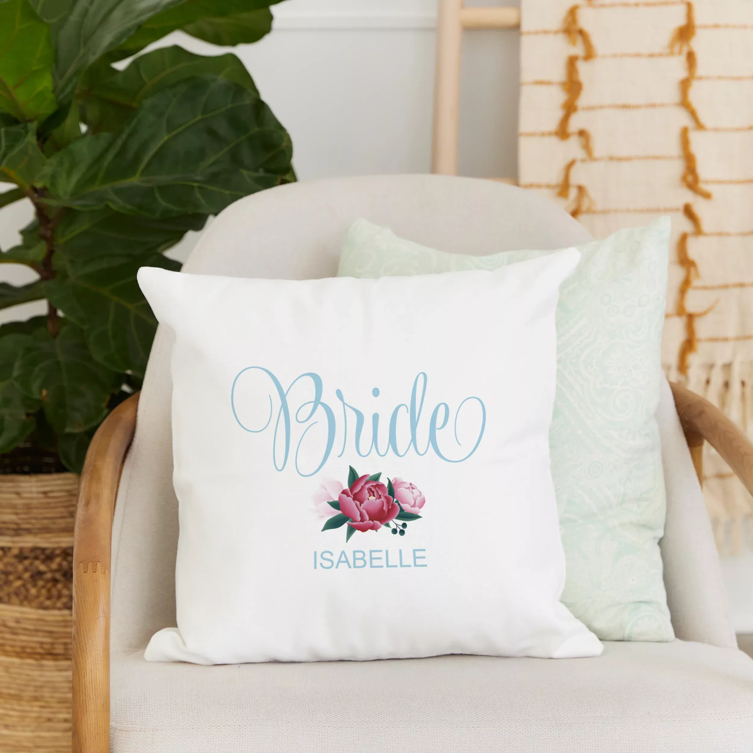 Personalized 18" x 18" Square Throw Pillow Cover and Insert Set - Bride