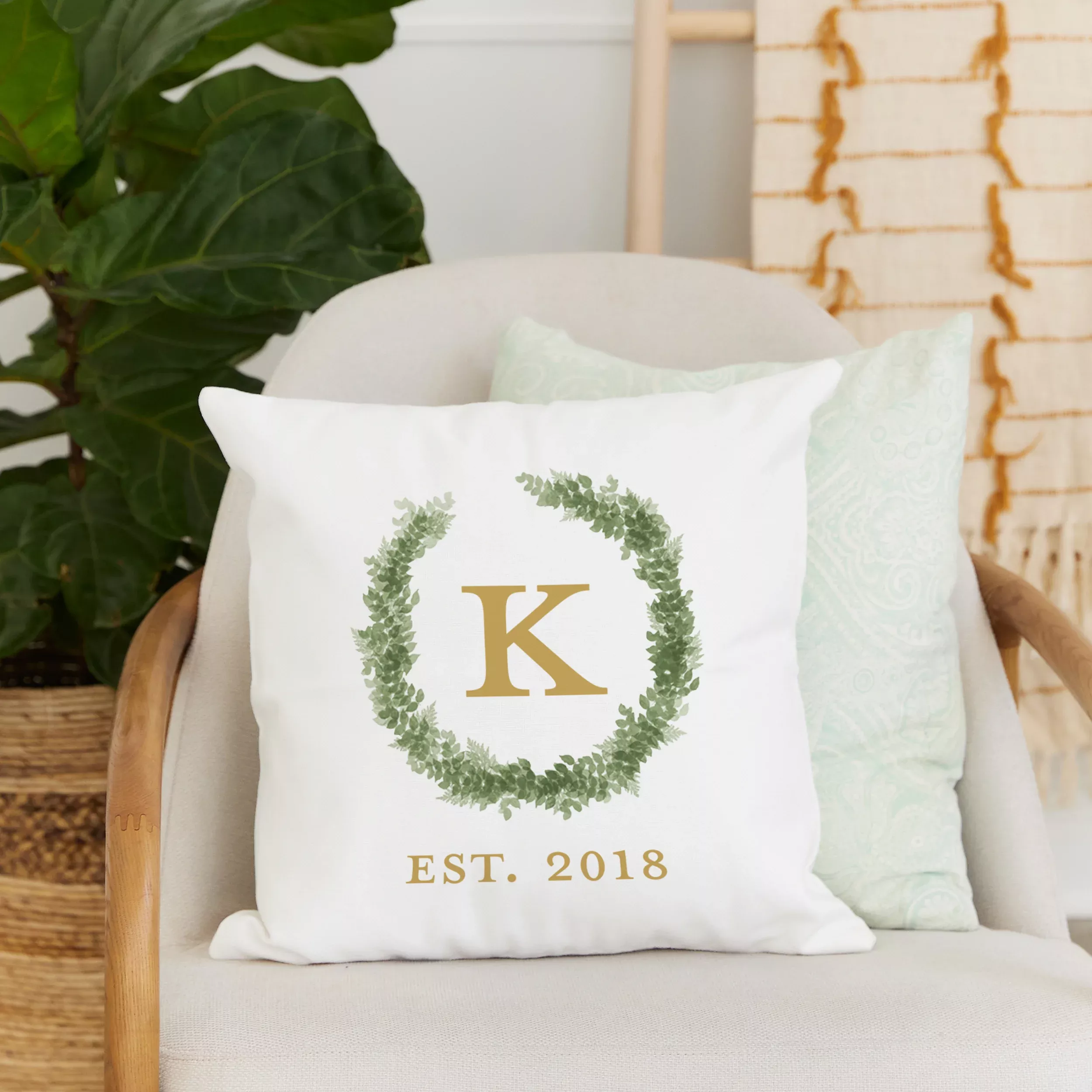 Personalized 18" x 18" Square Throw Pillow Cover and Insert Set - Love Wreath Initial