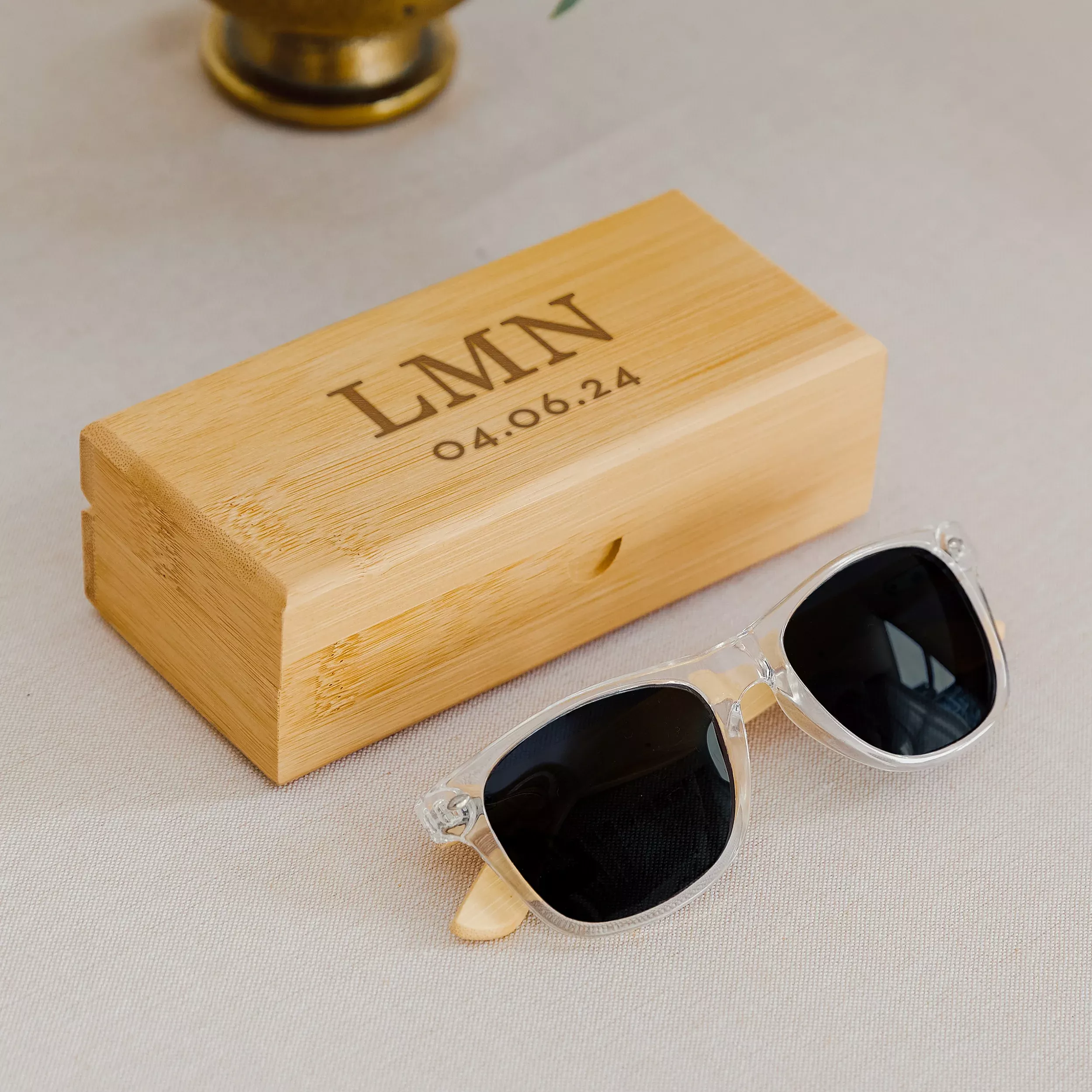 Personalized Bamboo Wood Sunglasses Case - Modern Monogram