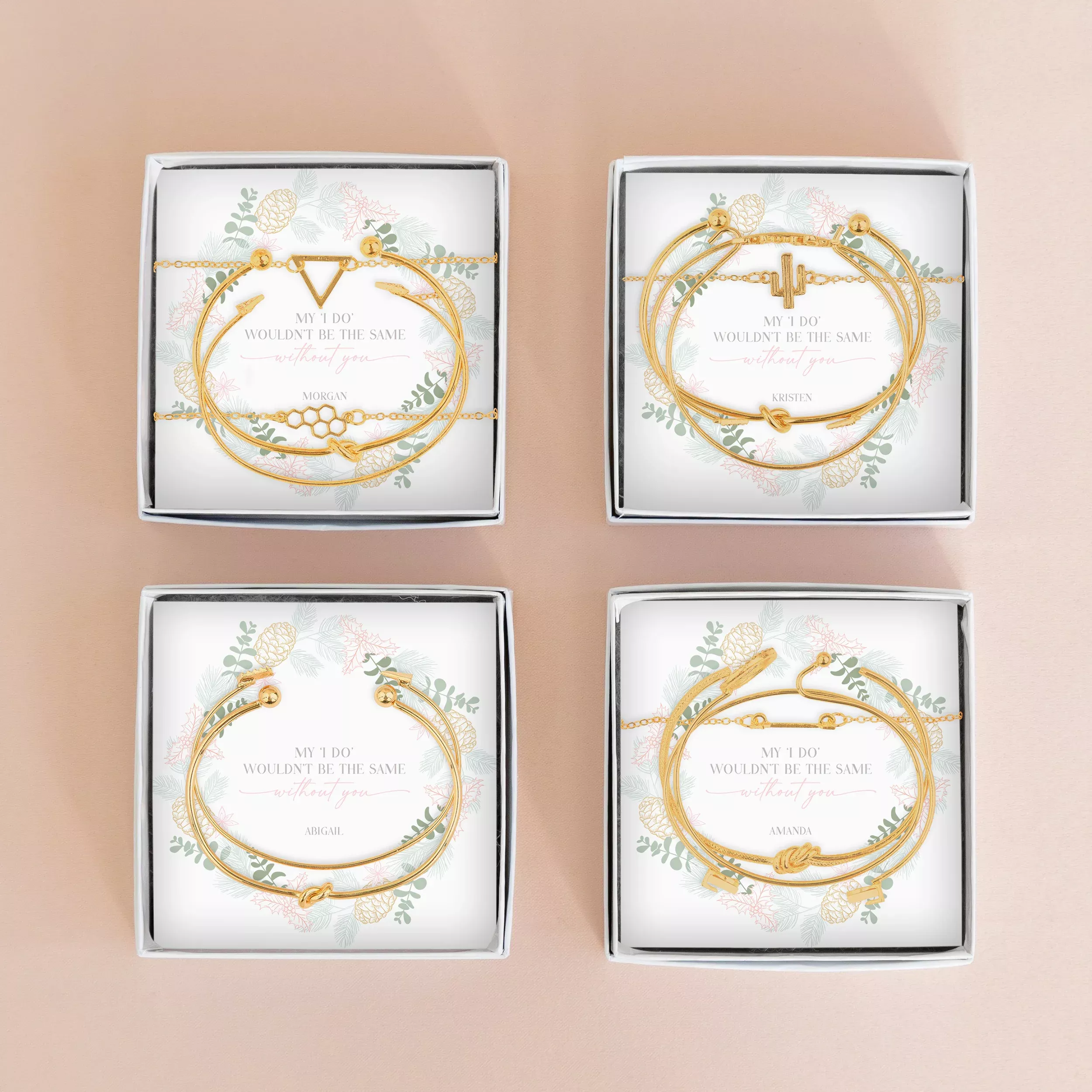 Personalized Gift Set of Metal Stack Bracelets & Bangles - Blush Frame