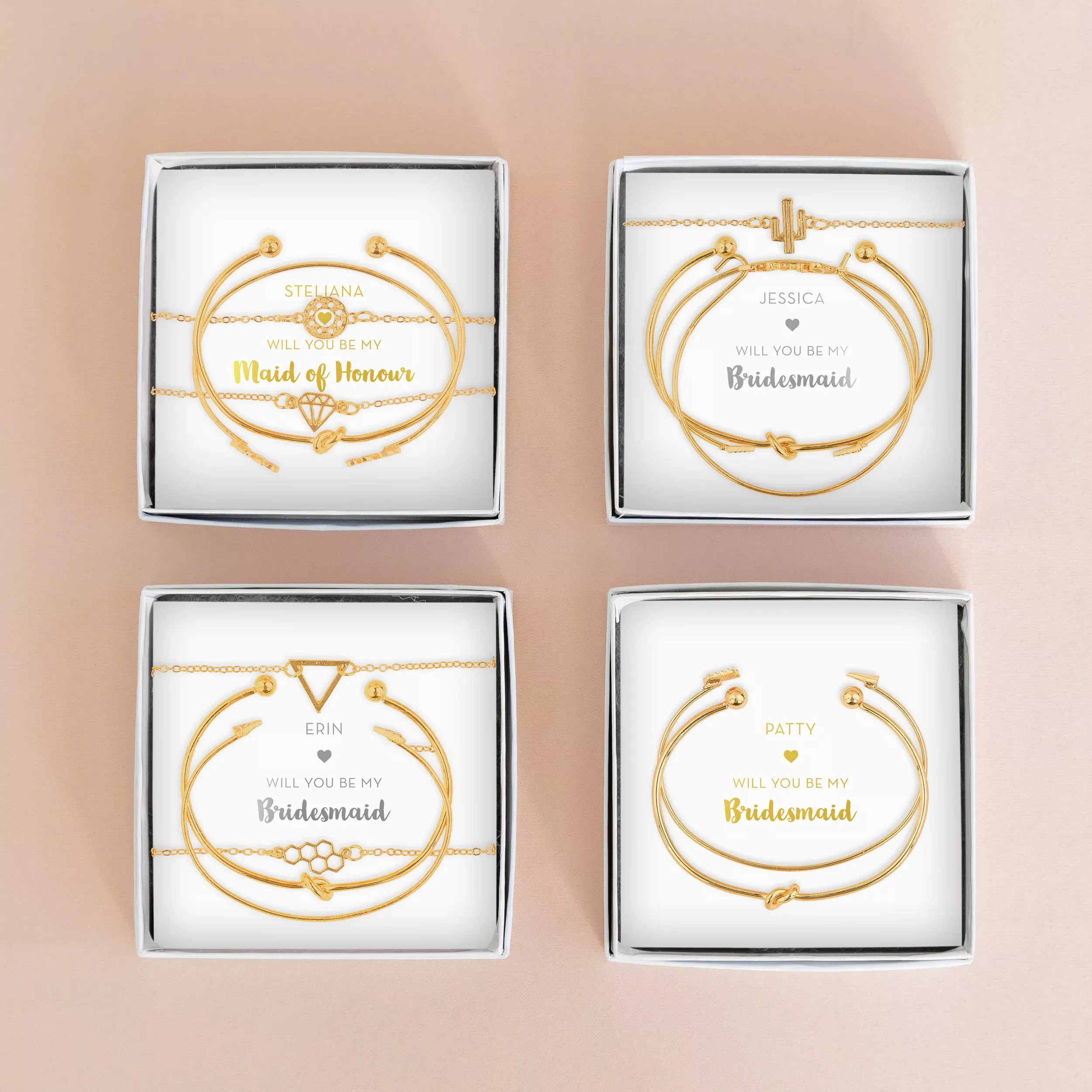 Personalized Gift Set of Metal Stack Bracelets & Bangles - Will You Be My
