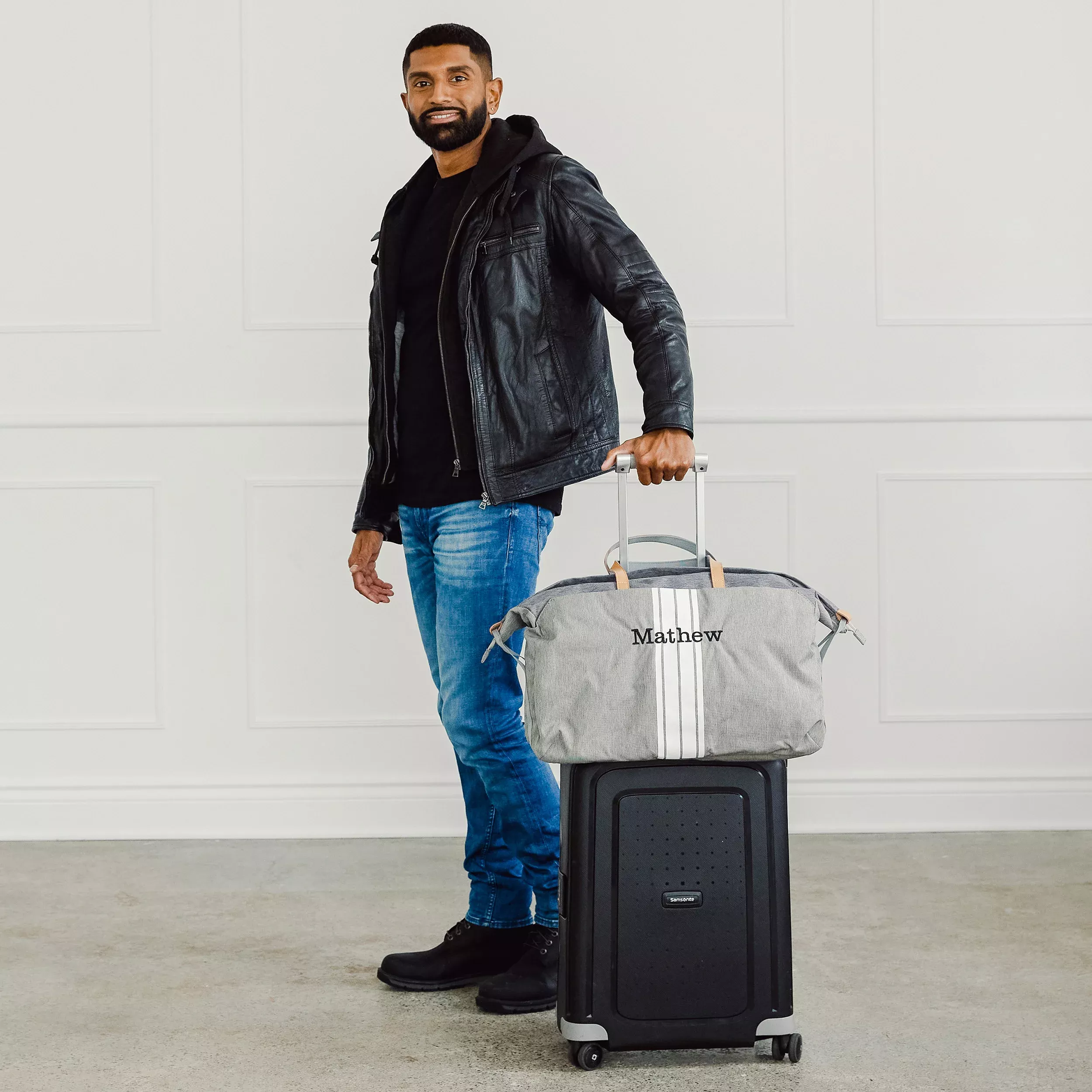 Personalized Weekender Travel Duffle Bag - Light Gray