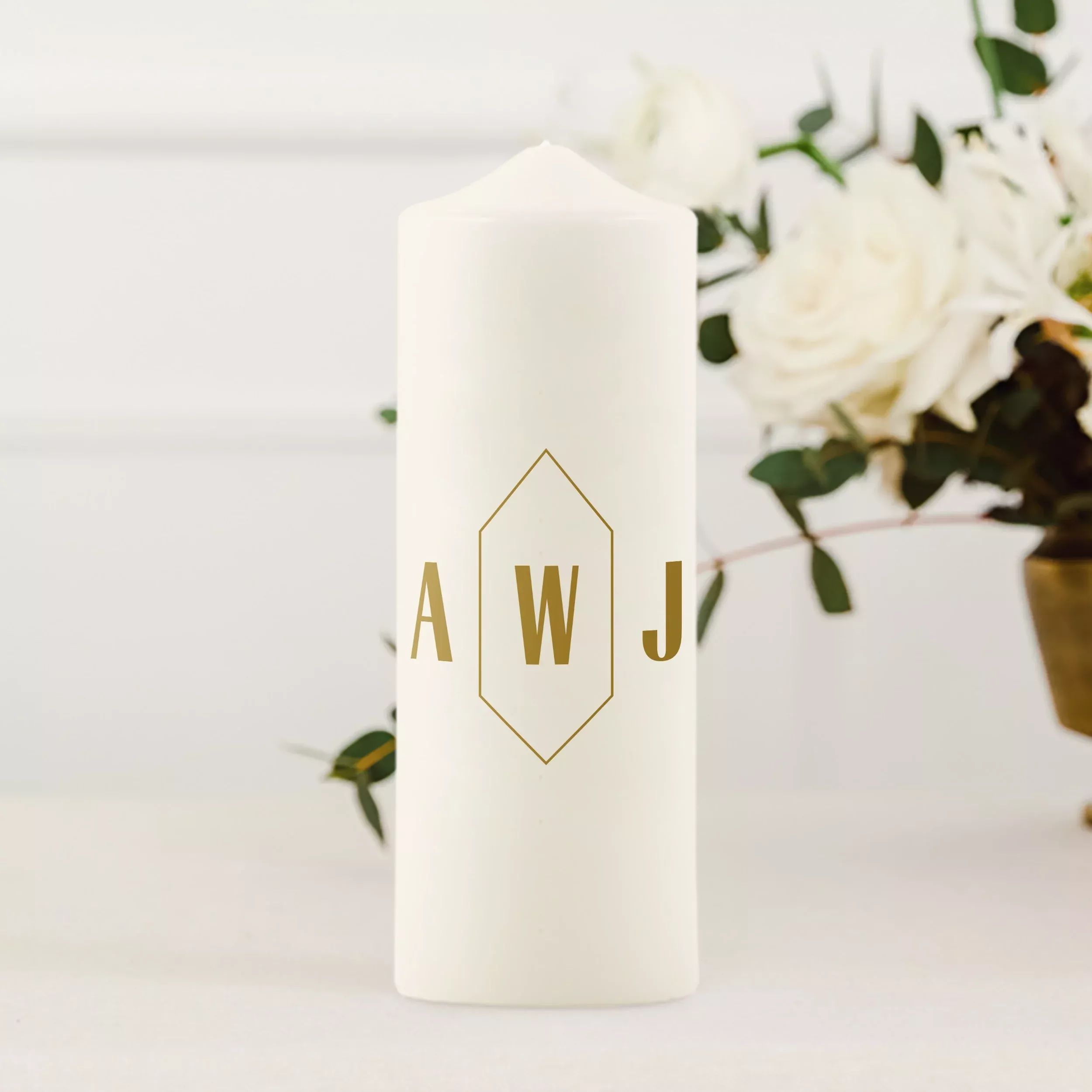 Personalized White or Ivory Wedding Unity Candle - Geo Monogram