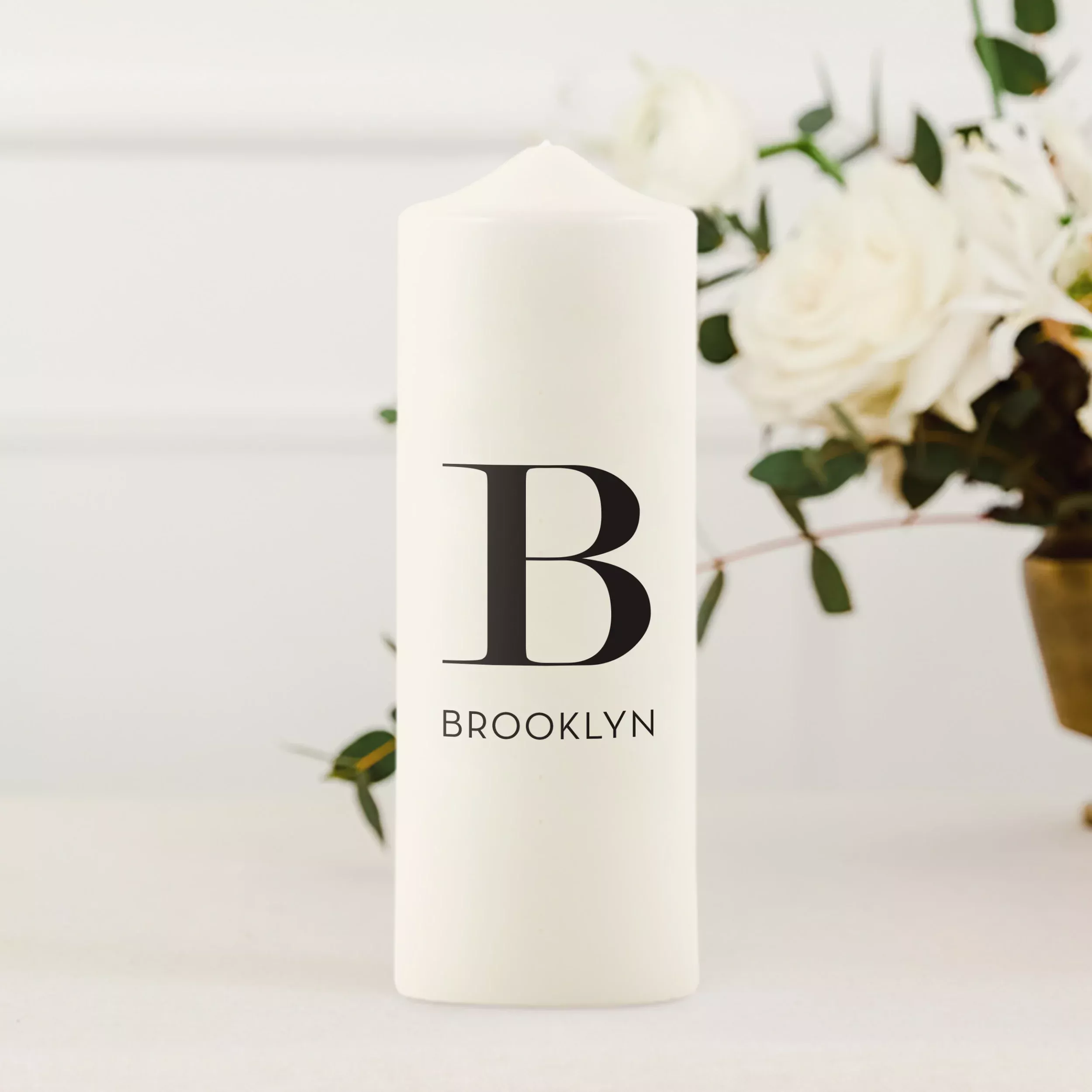 Personalized White or Ivory Wedding Unity Candle - Modern Serif Initial