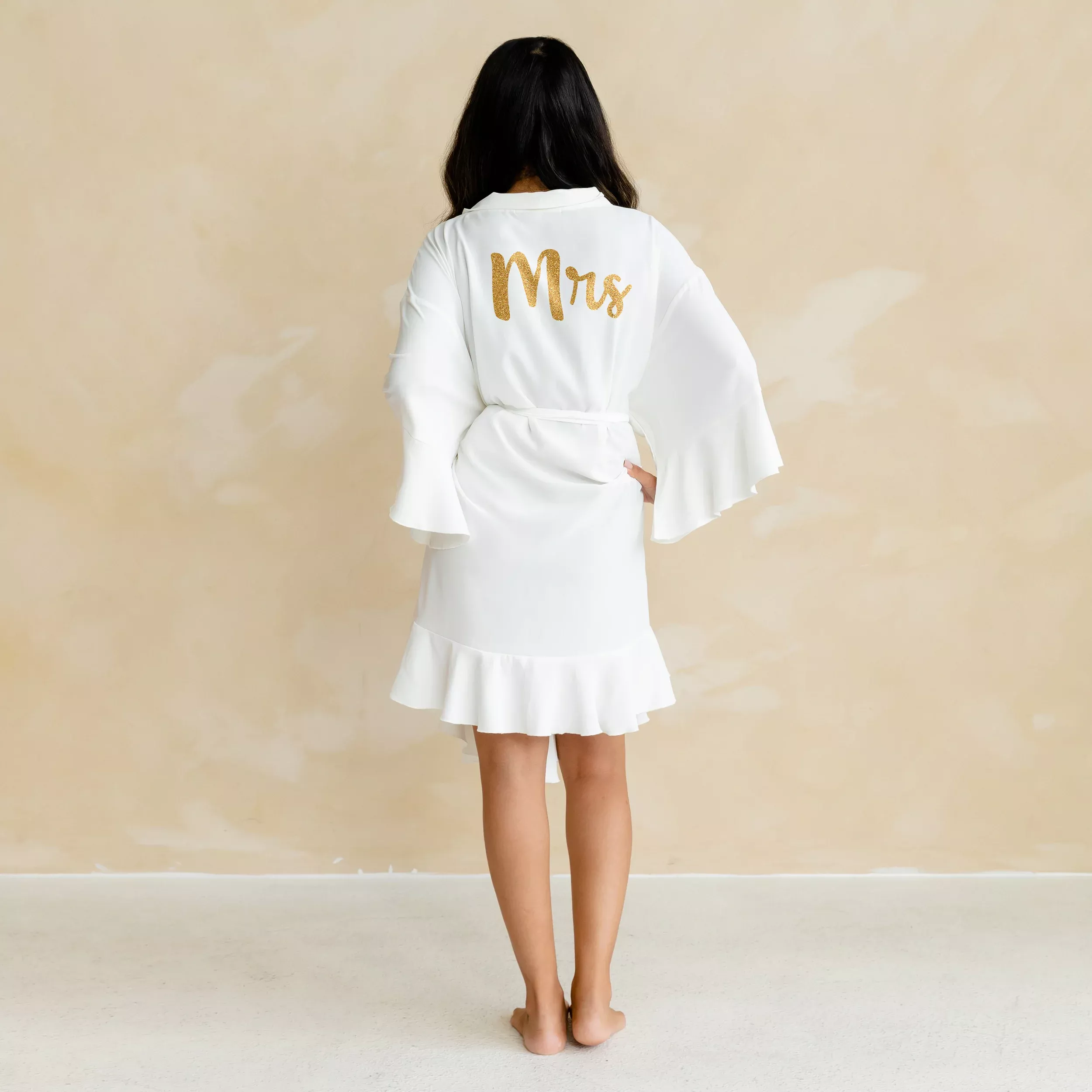 Women's Custom Printed Ruffle Hem Robe - Mrs